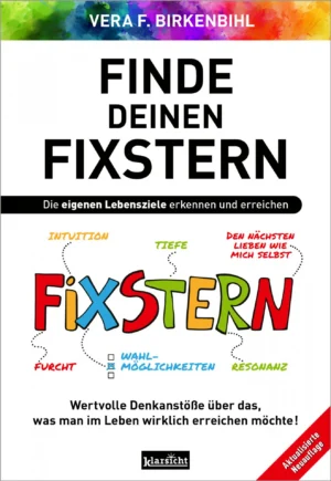 Buchcover Finde deinen Fixstern von Vera F. Birkenbihl mit Regenbogen-Farbverlauf und farbigen Text-Elementen