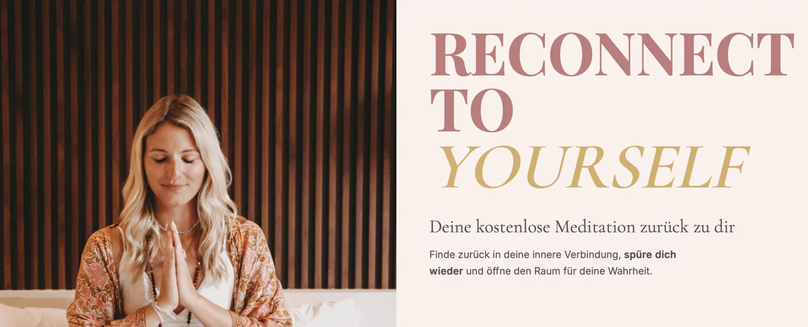 Banner mit Julia Rost meditierend und Text Reconnect To Yourself, Free Mind Meditation