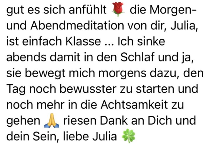 Kundenstimme zur Morgen- und Abendmeditation von Julia Rost mit positiven Emojis
