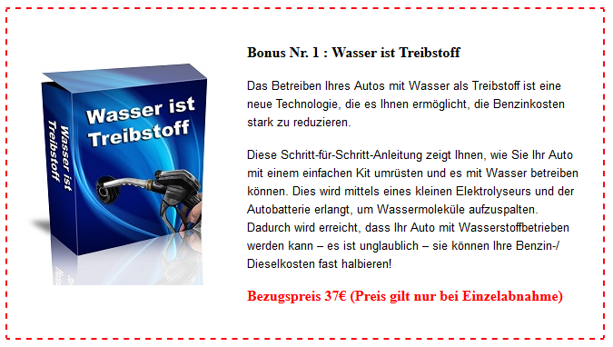 Bonus-Modul Cover Wasser ist Treibstoff mit Beschreibung und Bezugspreis 37€