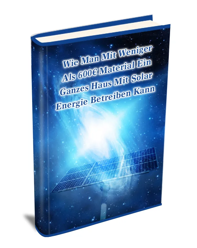 Buch-Cover Solaranlagen selbst bauen mit Solarpanels und Sonnenlicht auf blauem Hintergrund