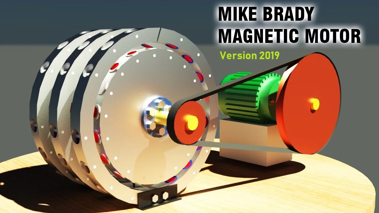 Mike Brady Magnetic Motor Version 2019 Magnetmotor mit grünem Rotor und rotem Antriebsmotor Demonstrationsmodell
