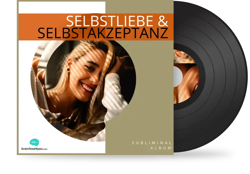 Subliminal Album Cover Selbstliebe und Selbstakzeptanz mit lachender Frau