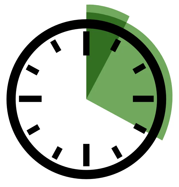 Uhr-Symbol mit grünem Sektor zur Darstellung von Kursdauer oder Lektionslänge