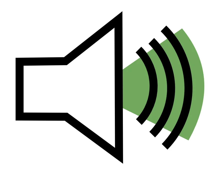 Lautsprecher-Icon mit grünen Schallwellen-Symbolen für Audiodateien