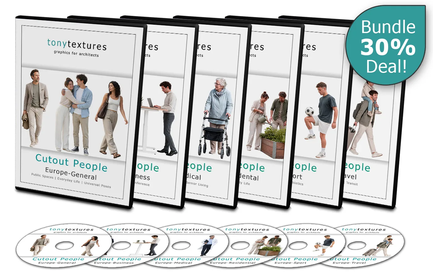 Tonytextures Cutout People Bundle mit 30% Rabatt, mehrere Themen-DVDs und Boxen