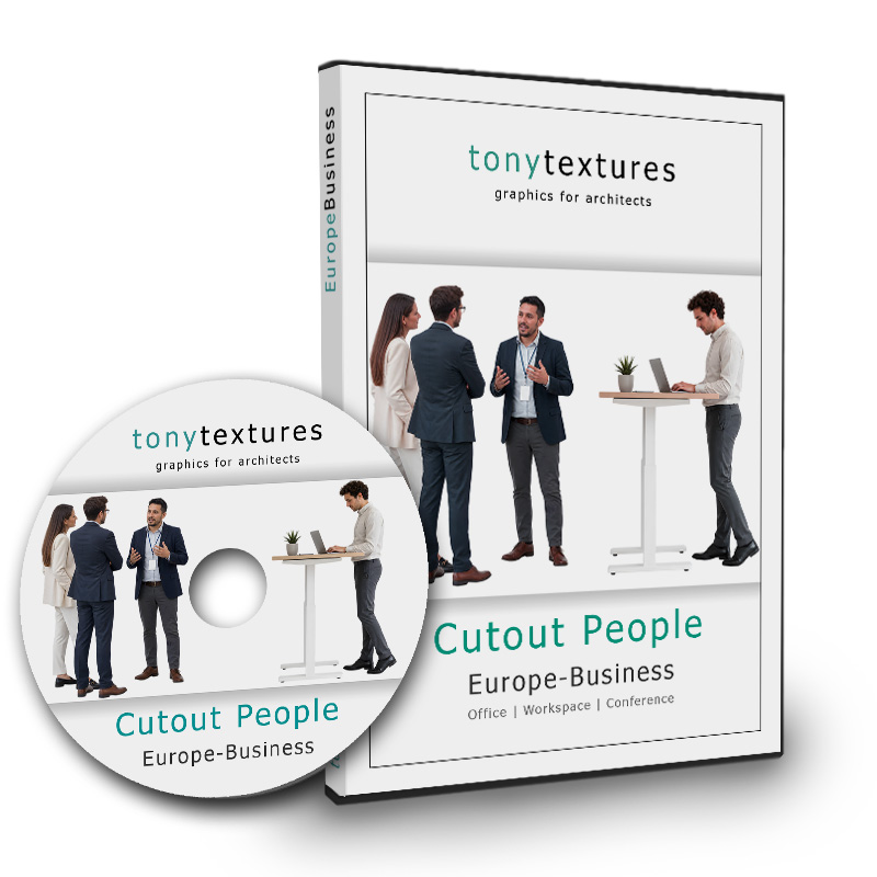 DVD-Box und Disc Cutout People Europe-Business mit Business-Personen im Büro