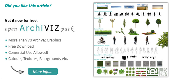 Werbebanner für kostenloses ArchiVIZ-Pack von Tonytextures mit über 70 Grafiken, freigestellten Menschen, Bäumen und Texturen