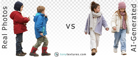 Vergleich echte Kinderfotografie versus KI-generierte Kinder in Winterkleidung