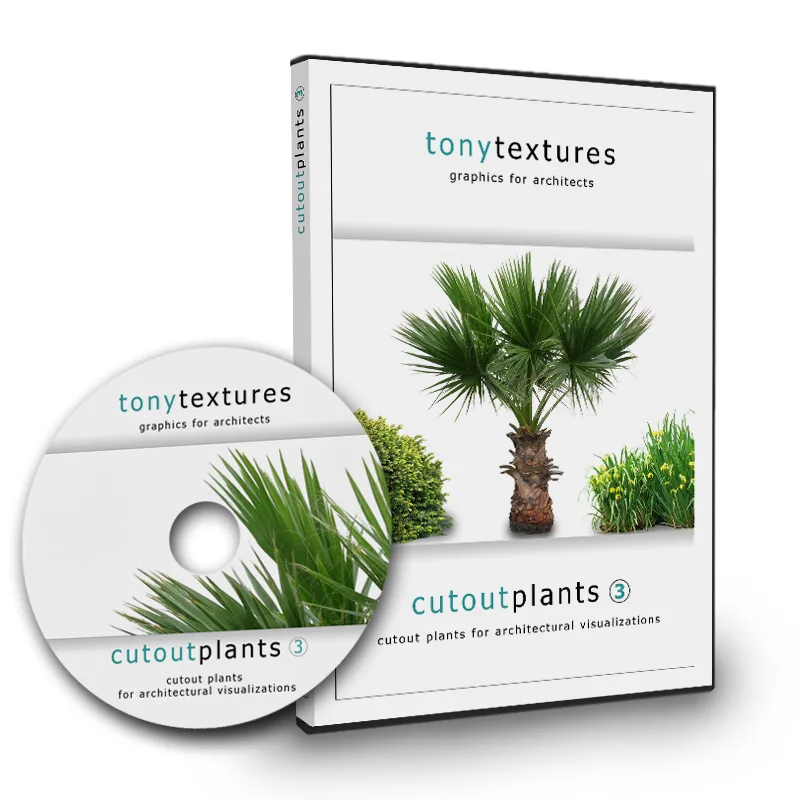 CD-Verpackung und DVD von Tonytextures Cutout Plants 3 mit Palme und Gräsern