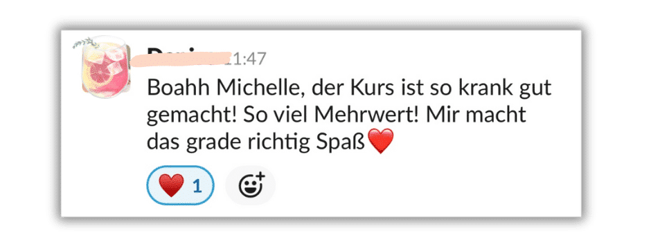 Kundenstimme über Kurs-Qualität und Mehrwert von Michelle Karnolz