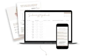 Mockup eines Schmerztagebuchs auf Laptop, Tablet und Smartphone