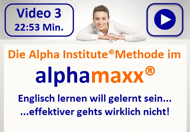 Videostandbild mit Frau und Textoverlay zur Alpha Institute Methode, 22:53 Min.