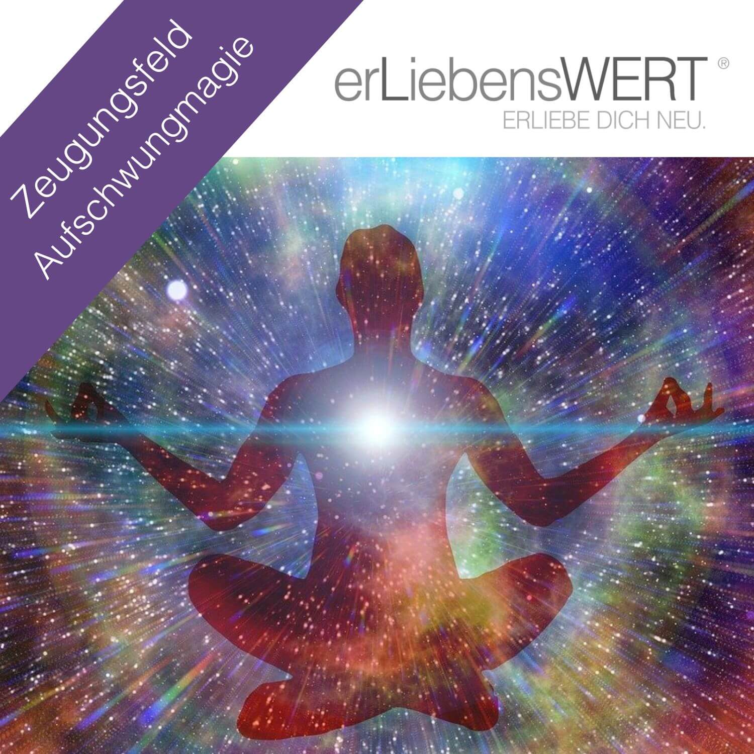 Energetische Darstellung eines leuchtenden Menschen in kosmischem Licht, Zeugungsfeld Aufchwungmagie