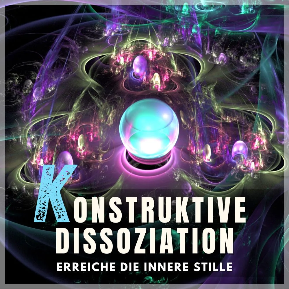 Leuchtende Kristallkugel mit Energiefluss und abstrakten Strukturen in Violett und Türkis
