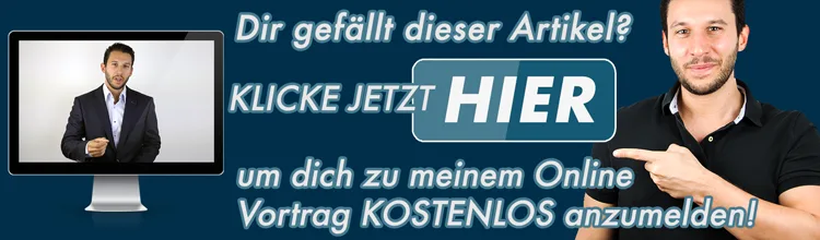 Call-to-Action Banner mit zwei Personen und Text Hier klicken für kostenlosen Online-Vortrag