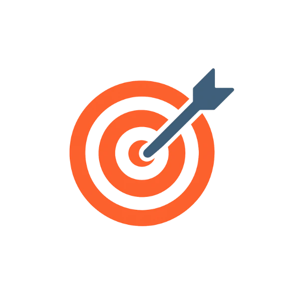 Icon mit orangefarbener Zielscheibe und dunkelblauem Pfeil