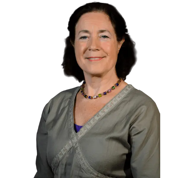 Portrait der Autorin Dr. Rosina Sonnenschmidt mit farbiger Perlenkette