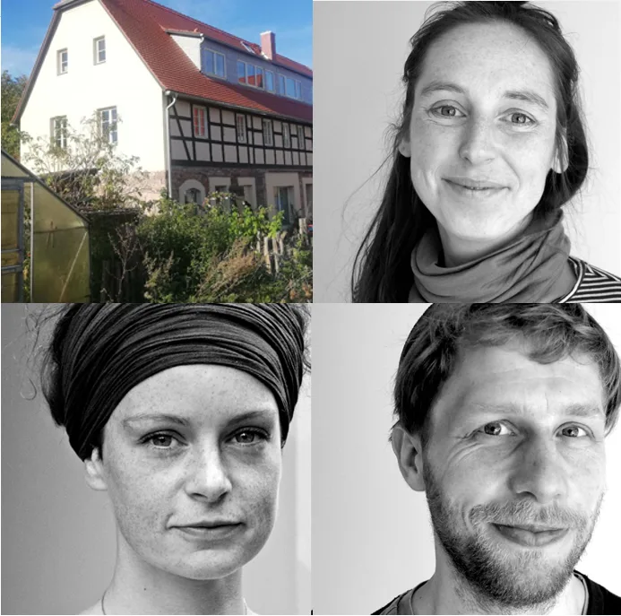 Collage mit Lobelei-Haus und Portraits von drei Personen