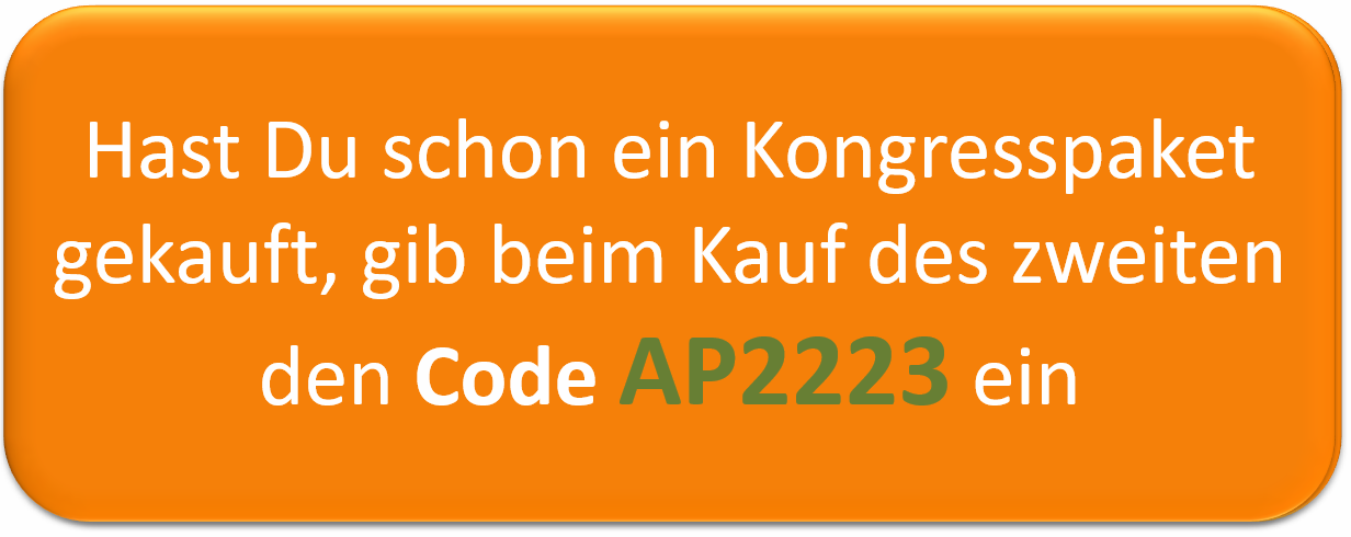 Orange Button mit weißer Schrift und Promo-Code AP2223