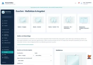 GewerkFlow Glasmodul Produktmockup mit Benutzeroberfläche