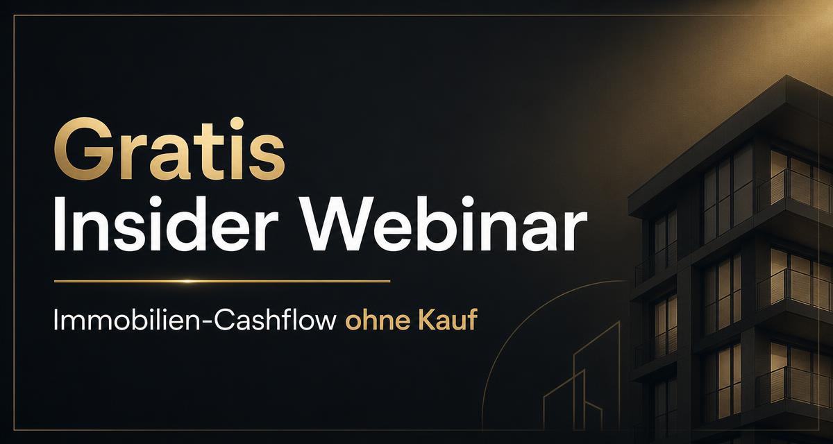 Hero-Banner zum Rent-2-Rent-Webinar von Eric Promm mit Gebäudeansicht und goldener Typografie