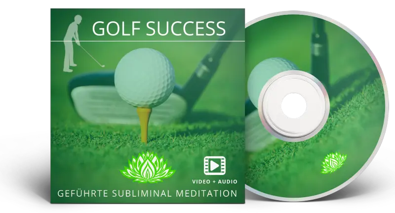 Golf Success Meditation DVD-Cover mit grünem Design, Golfball und Lotus-Symbol
