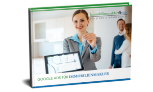 E-Book Cover Google Ads für Immobilienmakler mit Frau in Businesskleidung