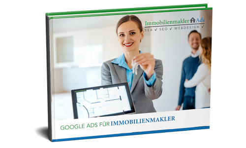 E-Book Cover Google Ads für Immobilienmakler mit Frau in Businesskleidung