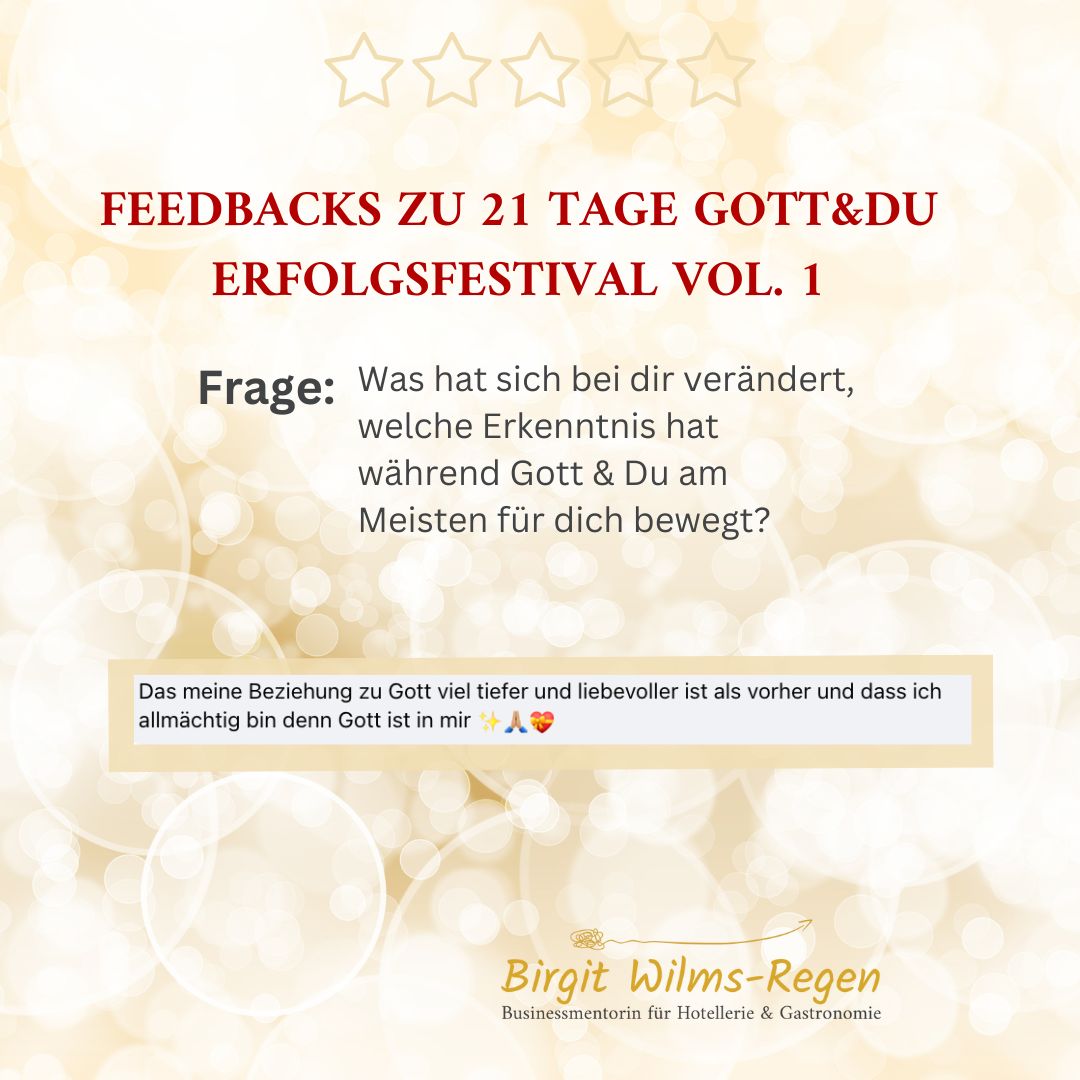 Story-Post mit Sternen und Feedback-Text über vertieferte Beziehung zu Gott und regelmäßige Gebete