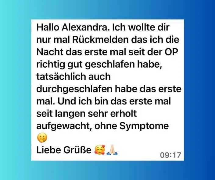 Grace Integrity® 3:1 Seelenverkörperung – Spirituelles Coaching 4 Kundenstimme AnnaLena: Erste Nacht nach OP richtig gut geschlafen, durchgeschlafen, sehr erholt aufgewacht