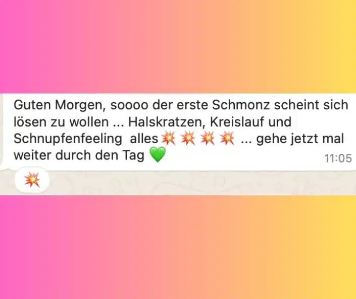 Grace Integrity® 3:1 Seelenverkörperung – Spirituelles Coaching 9 Kundenfeedback-Nachricht über erste Schmerzlinderung mit Emoji-Dekoration