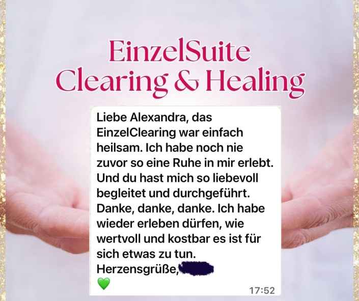Grace Integrity® 3:1 Seelenverkörperung – Spirituelles Coaching 5 Kundenstimme Petra Einzelclearing Healing: Ruhe und Leichtigkeit nach Clearing, liebevolle Begleitung