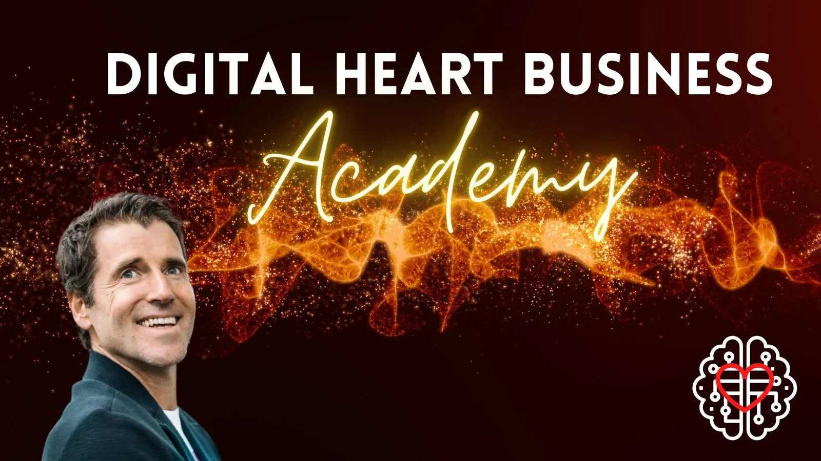 Digital Heart Business Academy Banner mit Claus-Stefan Duffner und Neon-Schrift
