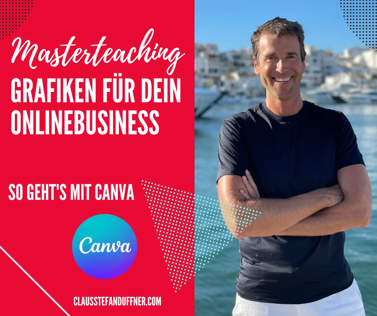Hero-Grafik Masterteaching Grafiken für Dein Onlinebusiness mit Claus-Stefan Duffner am Strand
