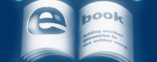 E-Book-Cover mit stilisiertem offenen Buch und Buchstabe 'e' auf blauem Hintergrund