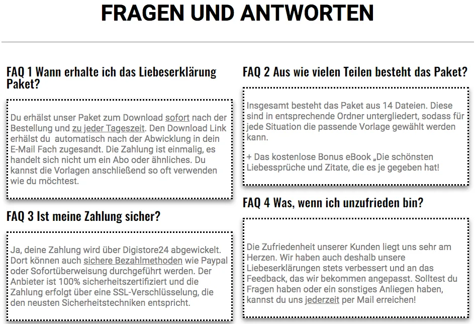 Infografik mit Fragen und Antworten zum E-Book, vier Textboxen mit FAQ 1-4, schwarze Überschrift auf weißem Hintergrund