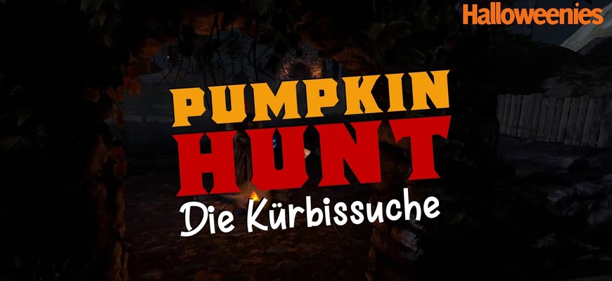 Pumpkin Hunt Keyvisual mit dunkler Atmosphäre und großer Typografie