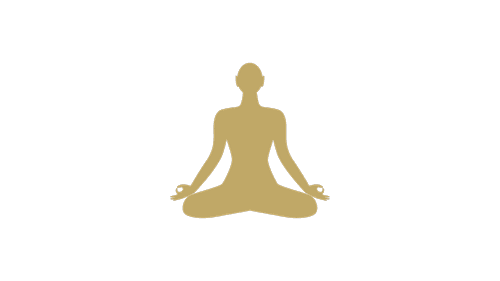 Goldene Silhouette einer Frau in Meditation und Qi Gong Position