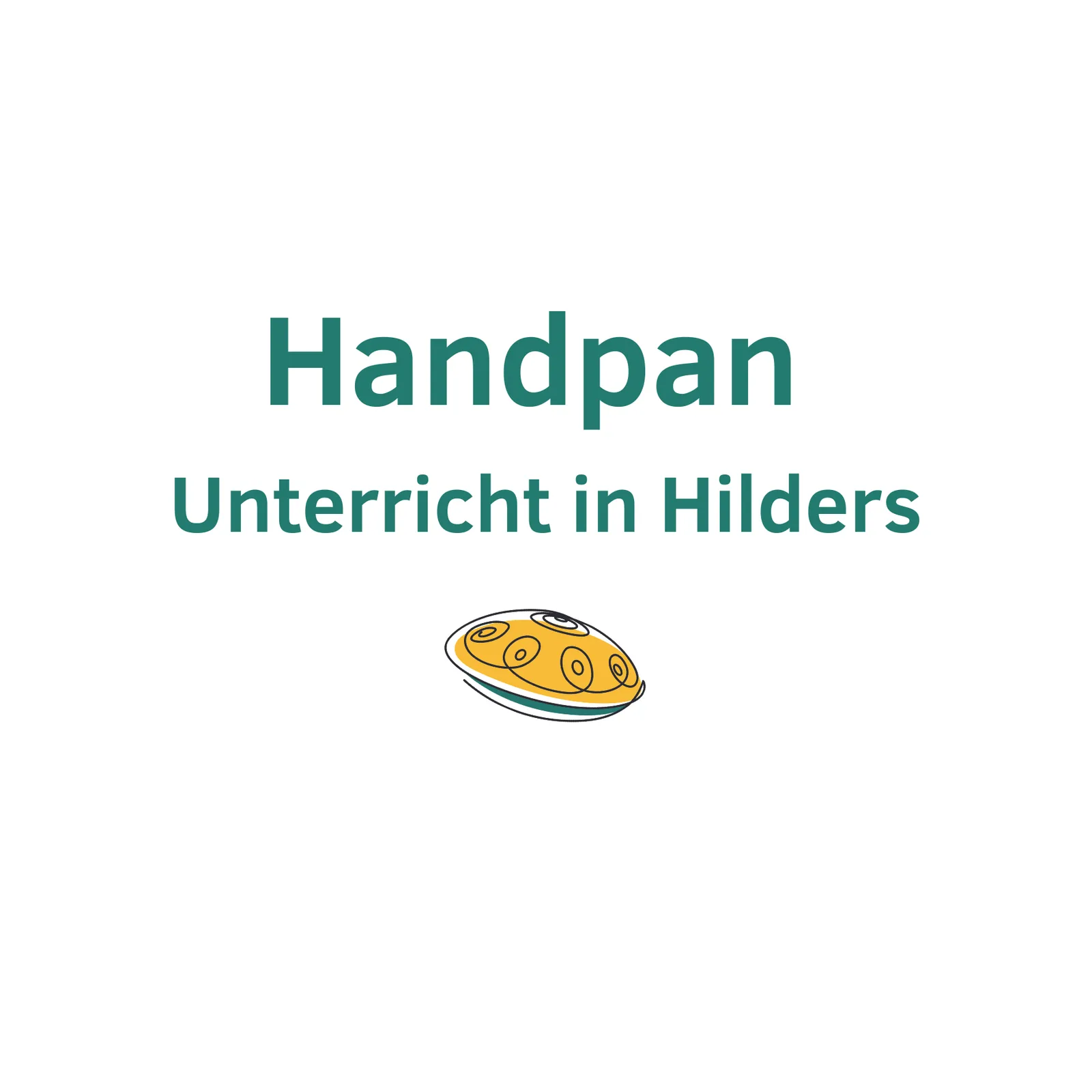 Weiße Fläche mit Handpan Symbol und grüner Schrift