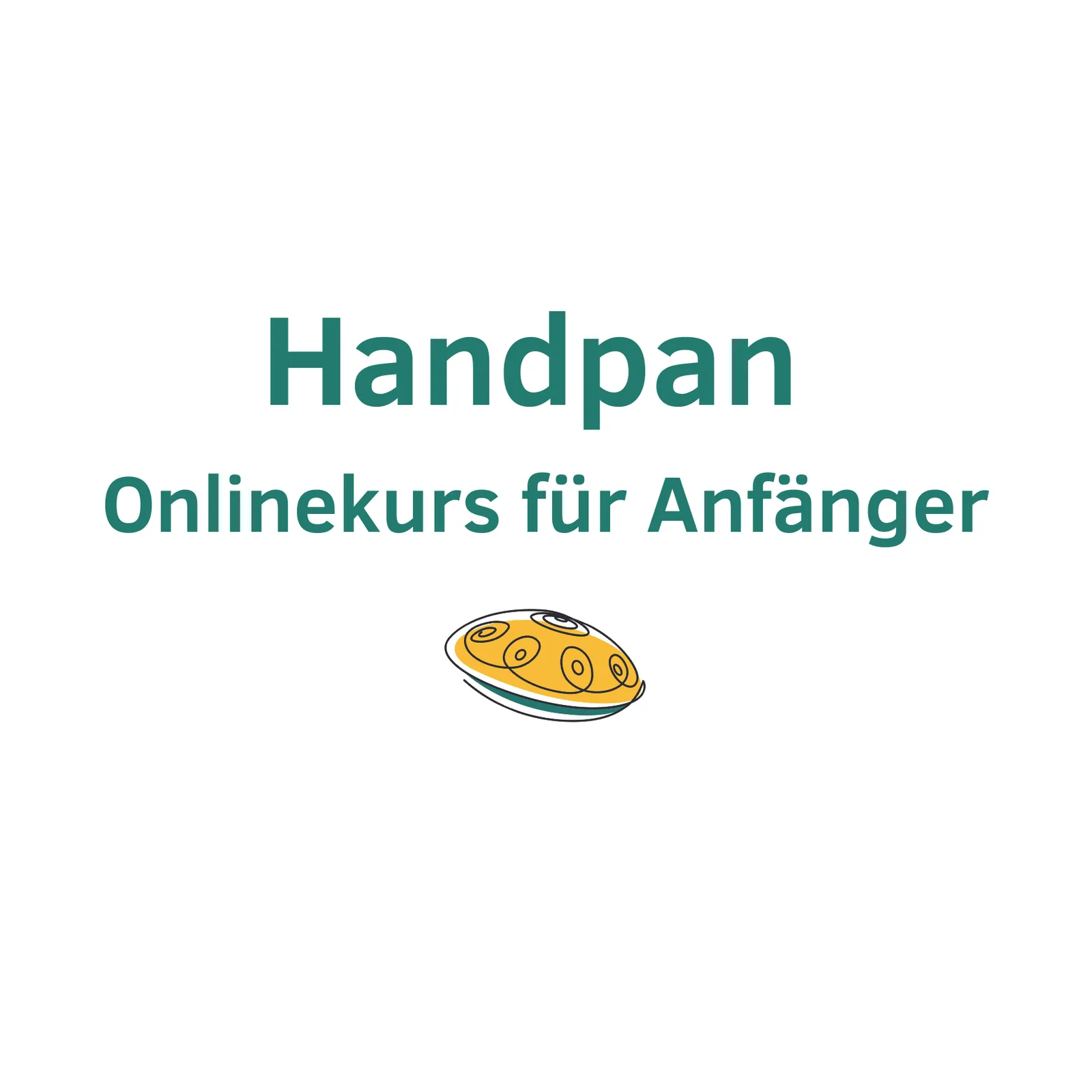 Weiße Fläche mit Handpan Symbol und Text in Grün
