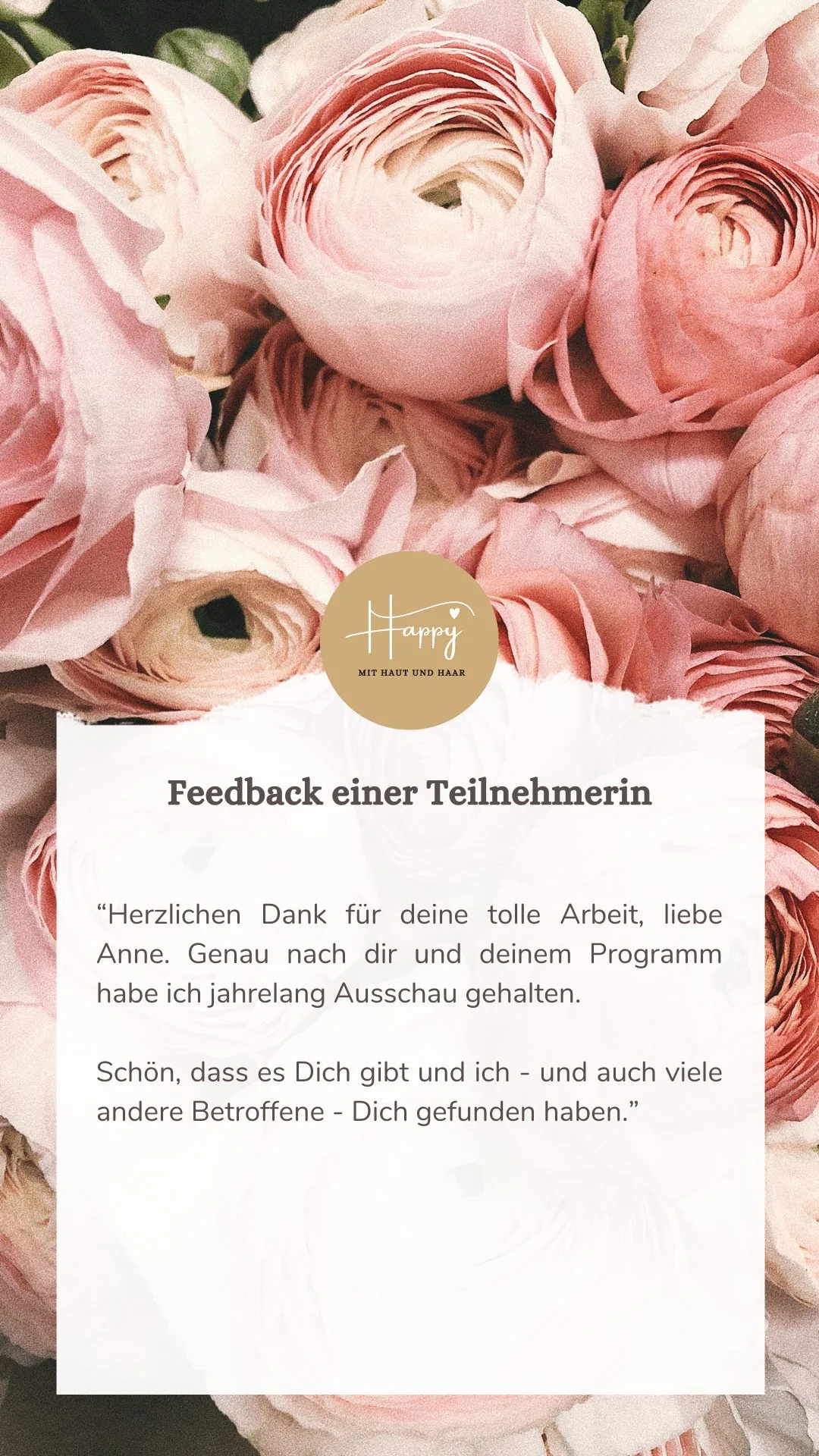 Kundenstimme zum Happy-Programm mit rosa Ranunkeln-Strauß
