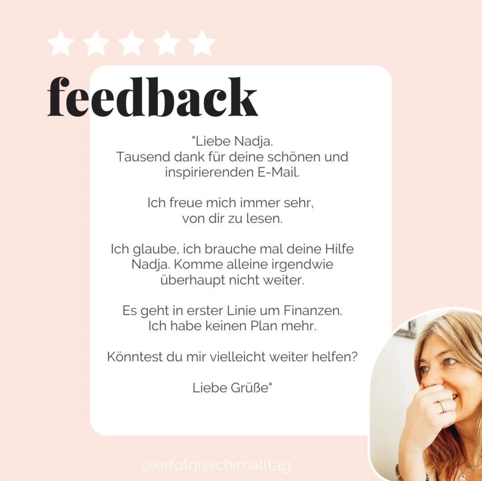 Fünf-Sterne-Bewertung mit Kundenfeedback von Nadja über Finanzen und Jahresplan-Hilfe