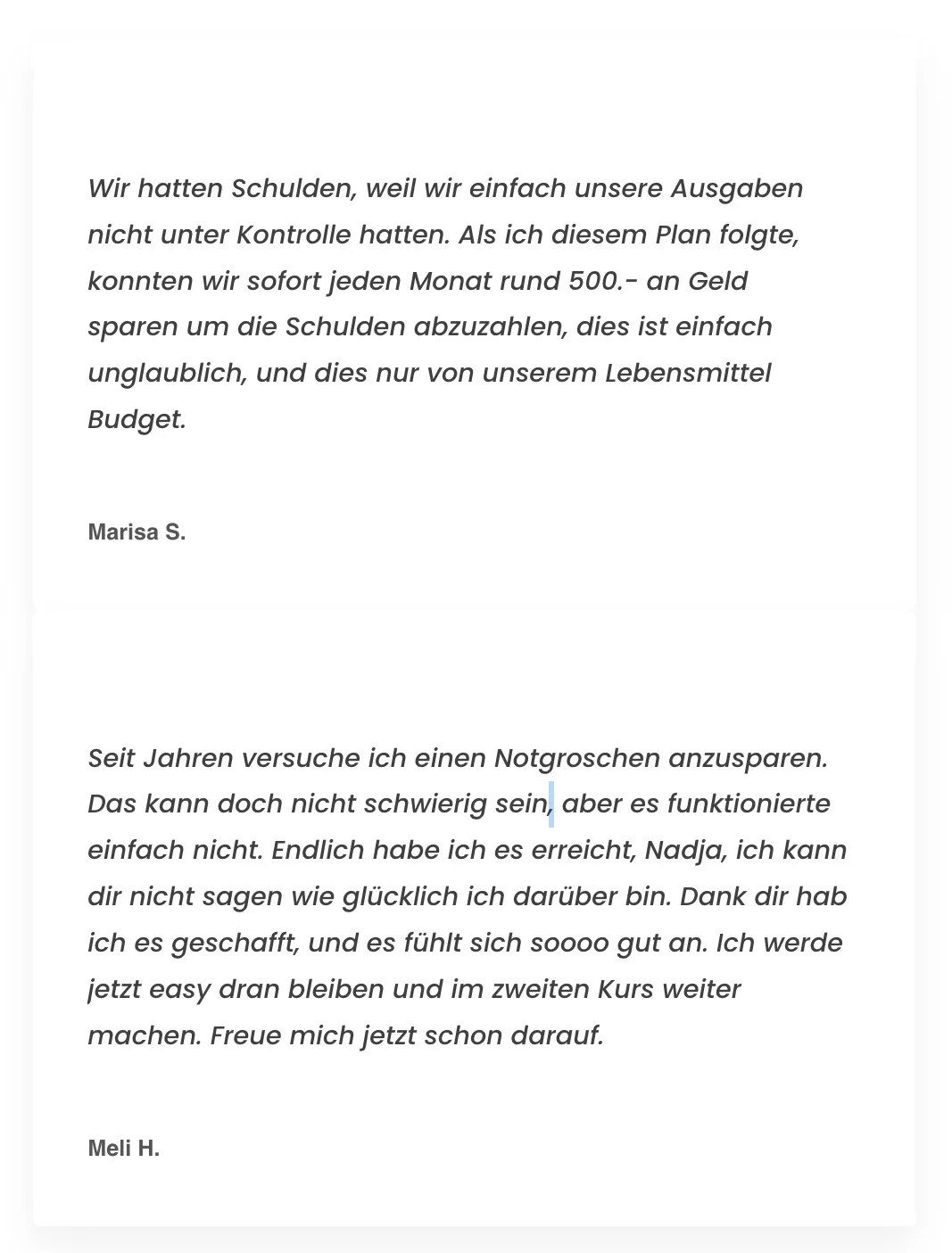 Kundenstimme von Marisa S. über erfolgreiche Schuldenabbau durch Happy Money Girl Starter