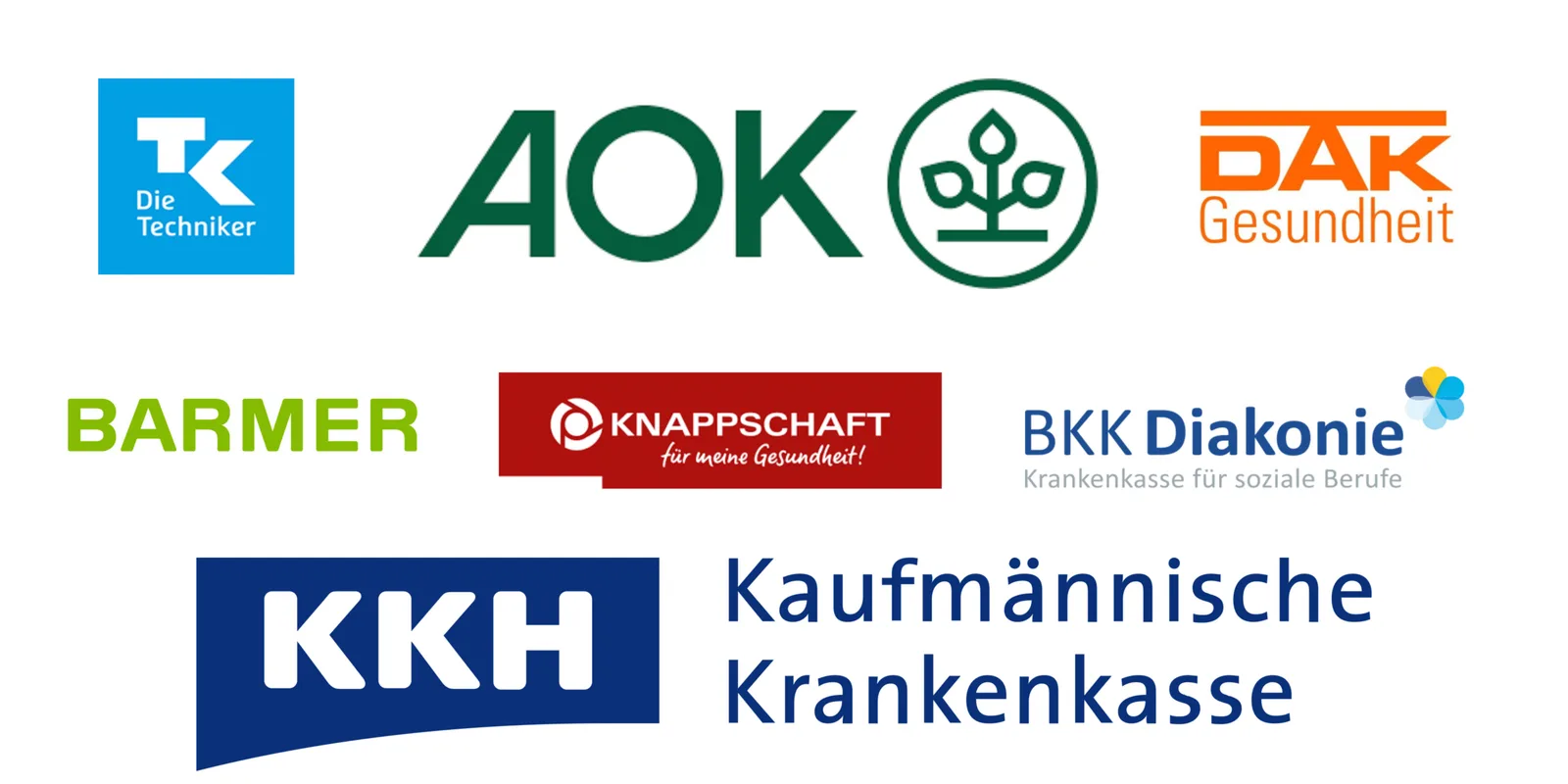 Logos von deutschen Krankenkassen und Gesundheitsträgern