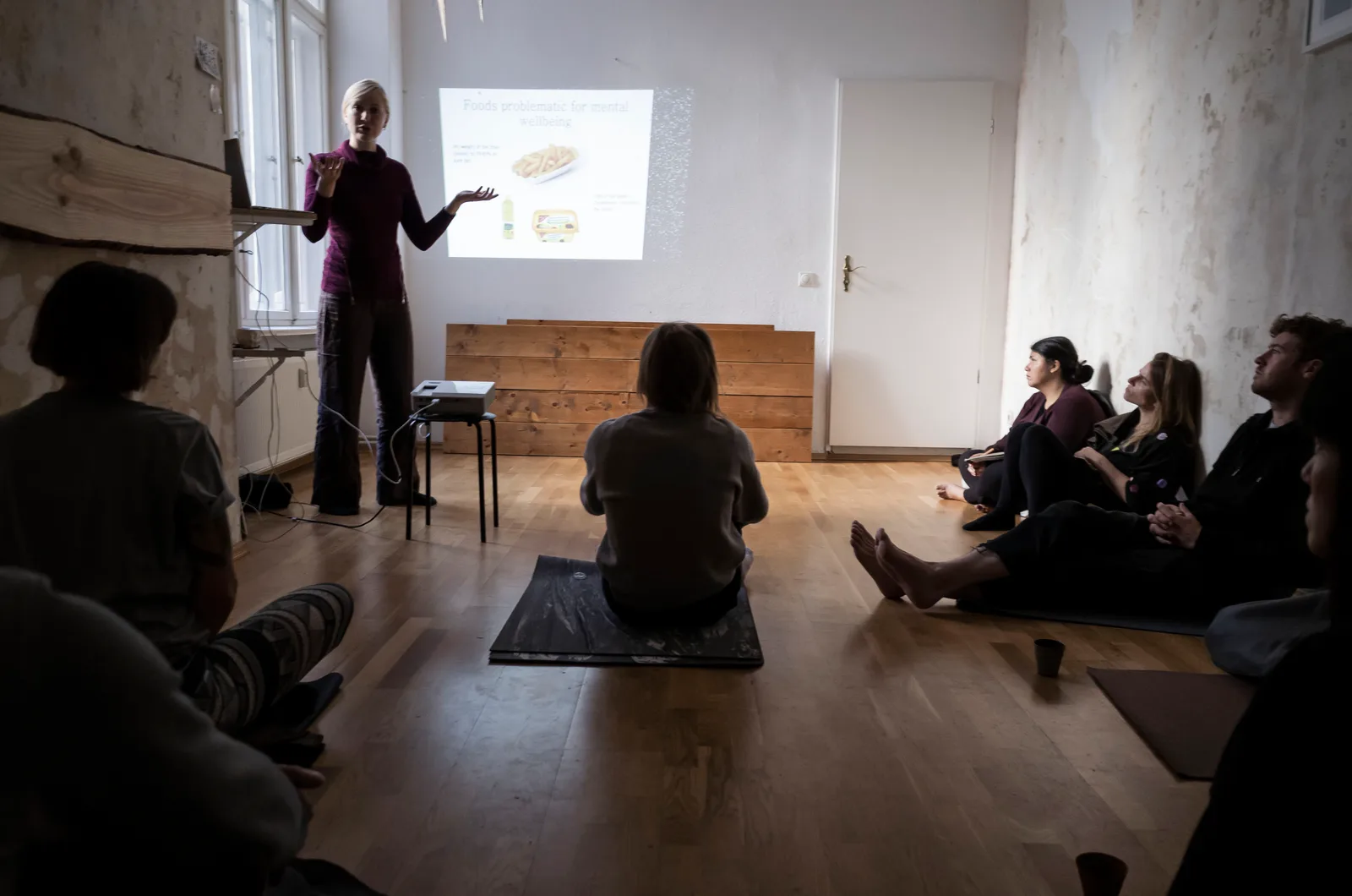 Haut-Darm-Hirngesundheit – Gesundheitscoaching von Dorothee Rund 6 Dorothee Rund präsentiert Gruppencoaching-Paket vor Teilnehmern in Seminarraum