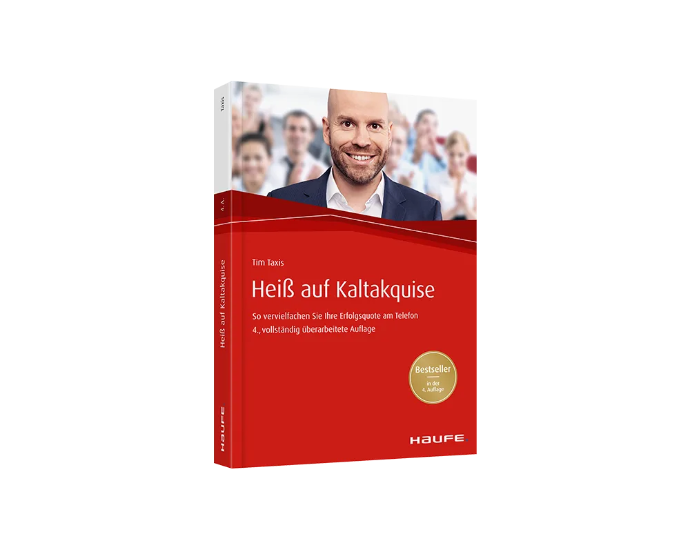 Buchcover Heiß auf Kaltakquise Tim Taxis, 3D Perspektive mit Personen im Hintergrund