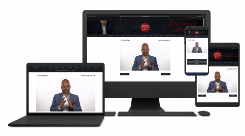 Responsive Mockup Online-Kurs auf Desktop, Tablet und Smartphone mit Video-Player