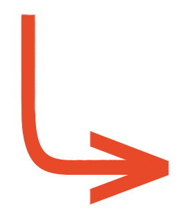 Orangener Pfeil zeigt nach rechts-unten, modernes Design-Element