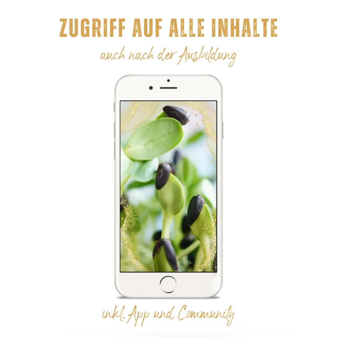 Smartphone zeigt Pflanzen-Foto mit Text Zugriff auf alle Inhalte auch nach Ausbildung